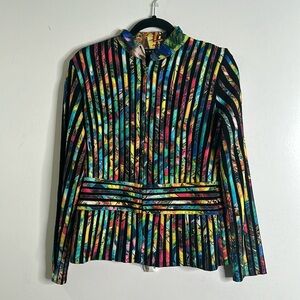 Weavz multi color long sleeves rainbow peplum blouse top size small